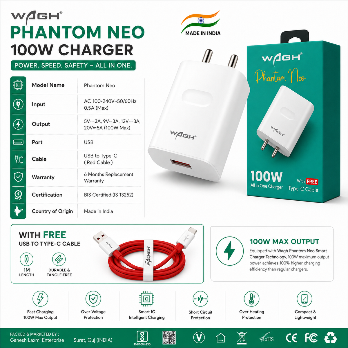 WAGH 100W Phantom Neo Adapter 2 – Ultra-Fast All-In-One Power Adapter