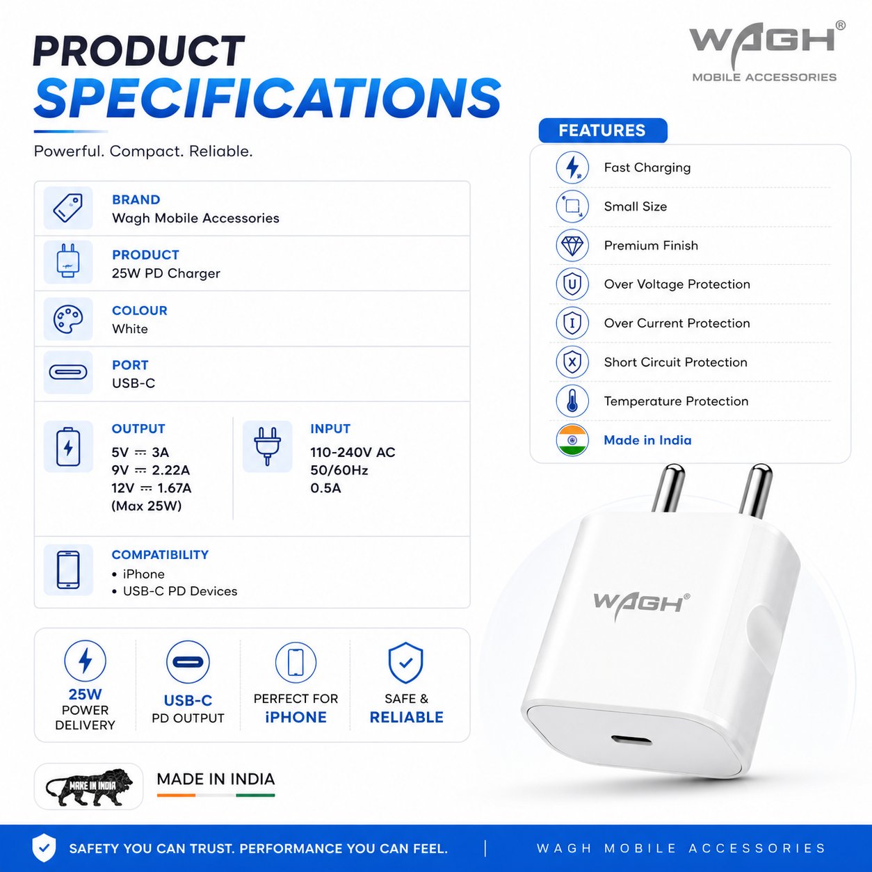 Wagh 25W Type c PD Fast Charging