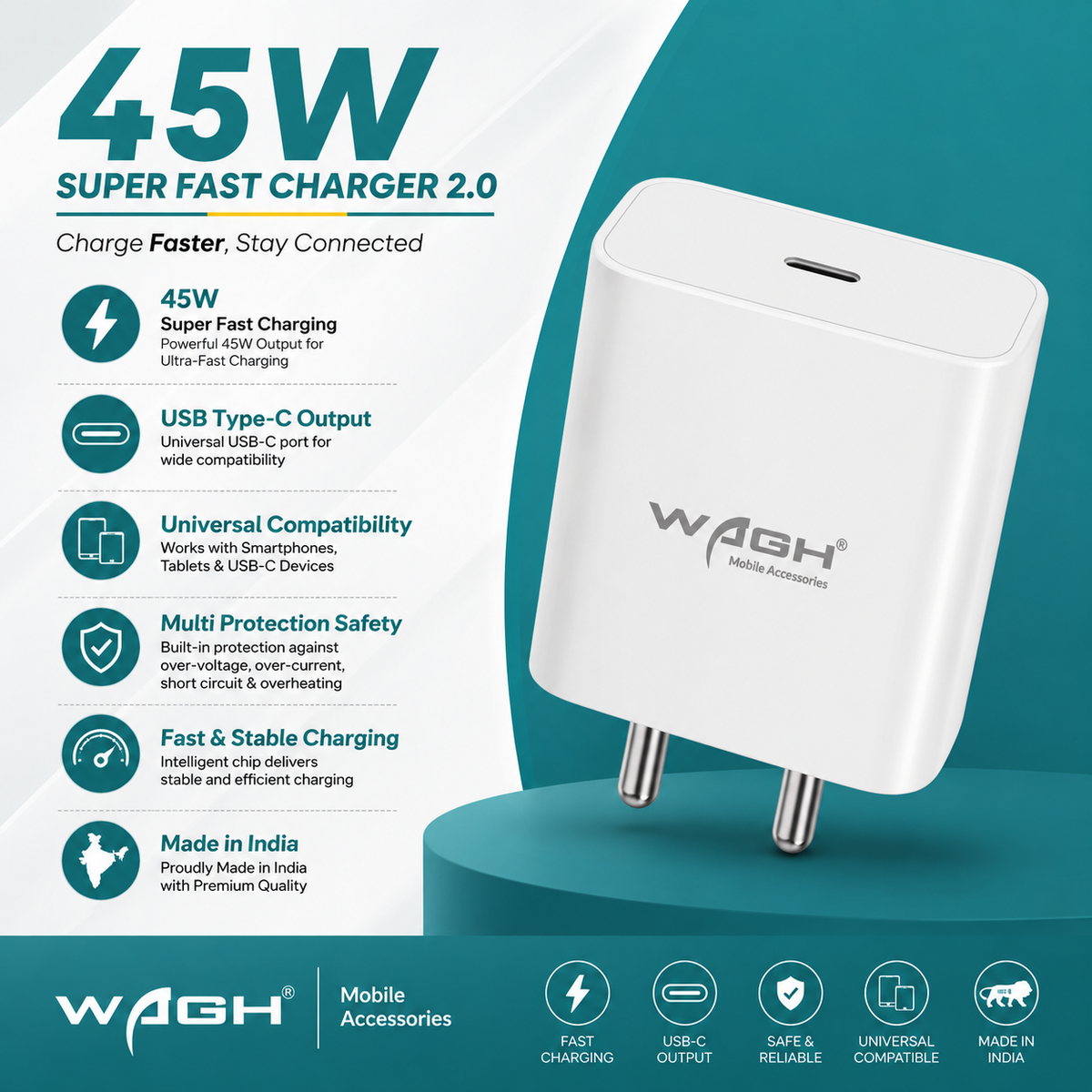 Wagh 45W USB To Type-C Super Fast Charging