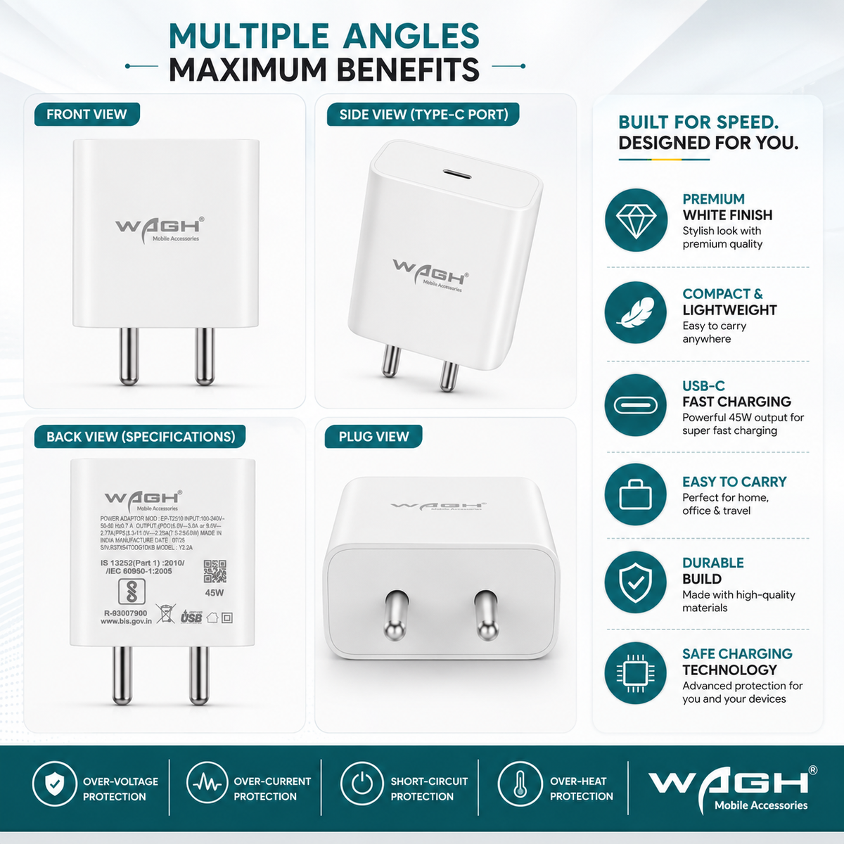 Wagh 45W USB To Type-C Super Fast Charging