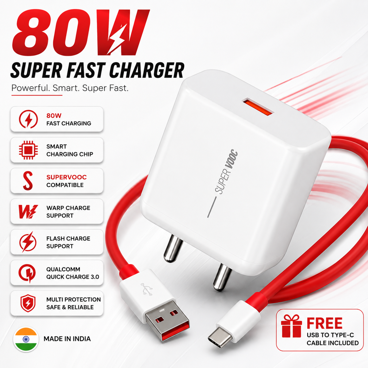 Wagh 80W  Super Charger USB TO Type-C with Cable