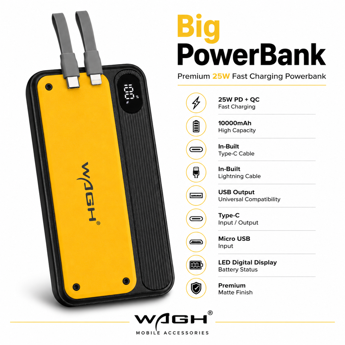 Wagh 10000mAh Type-C & Lightning Mini Power Bank