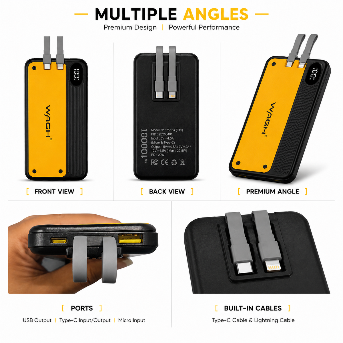 Wagh 10000mAh Type-C & Lightning Mini Power Bank