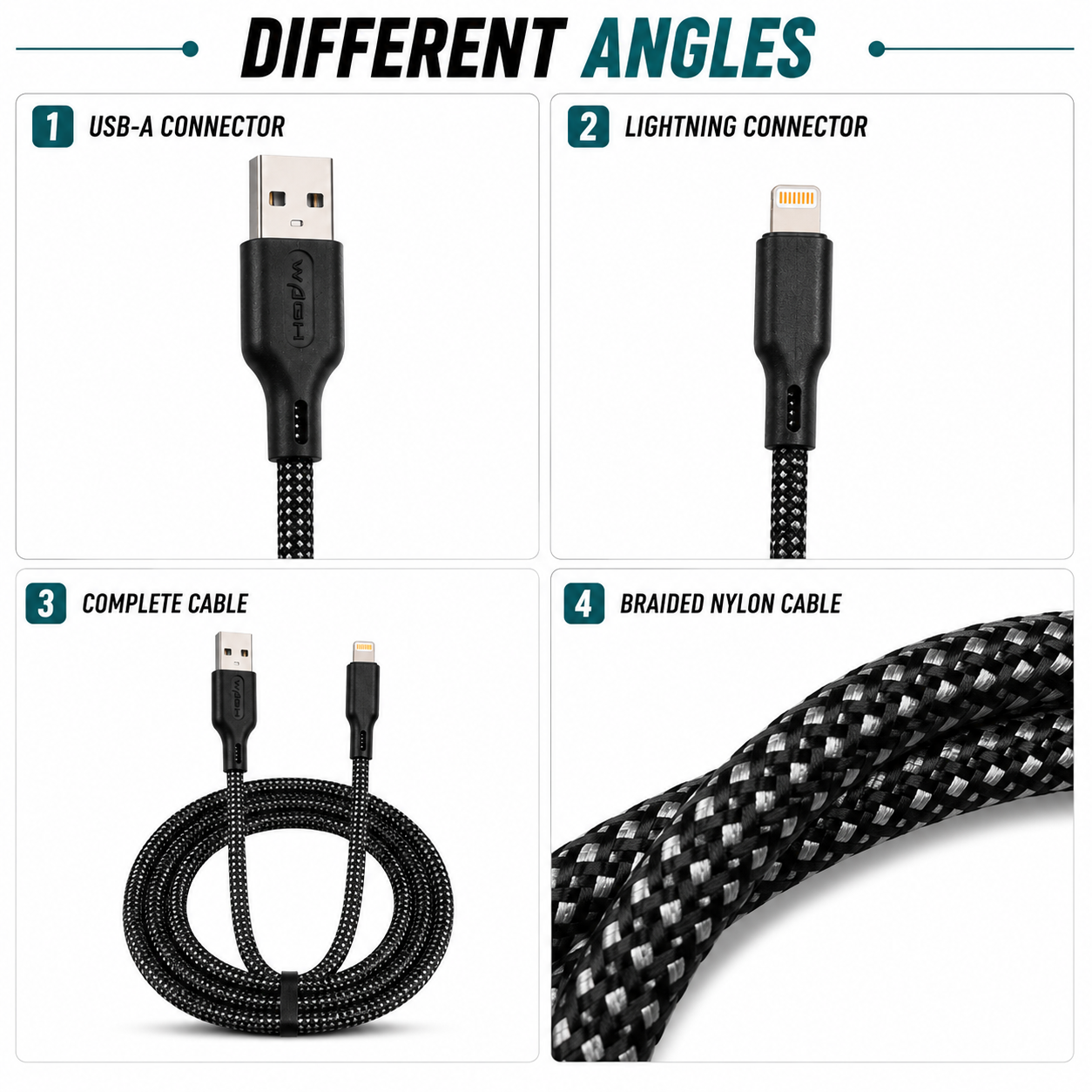 Wagh Mobile Accessories Hunter 25W USB to Lightning Cable | 1 Meter, Braided Nylon, Black
