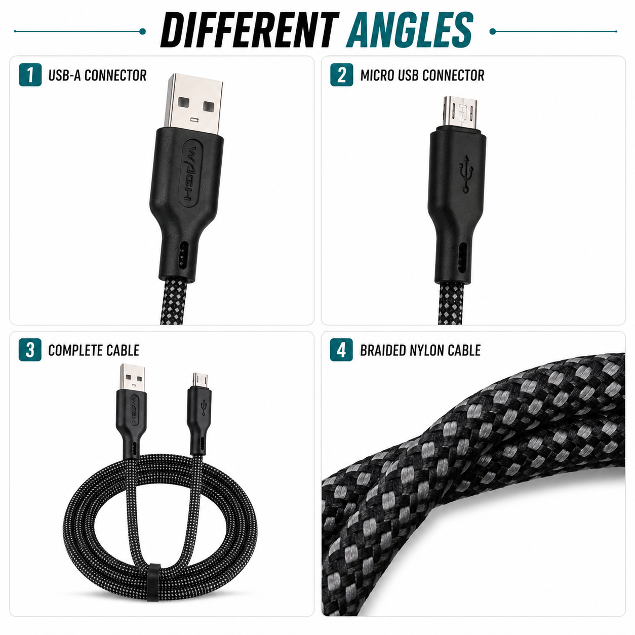 Wagh Mobile Accessories Hunter 100W USB to Micro Cable | 1 Meter, Braided Nylon, Black
