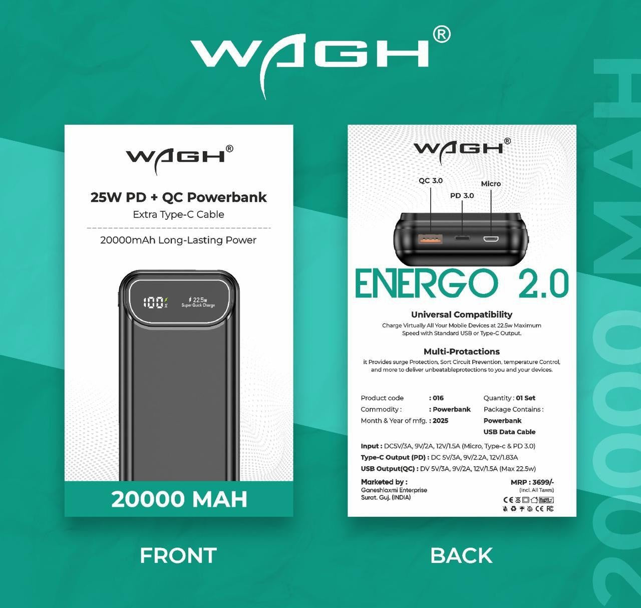 20000 mAh Power Bank 25W Universal